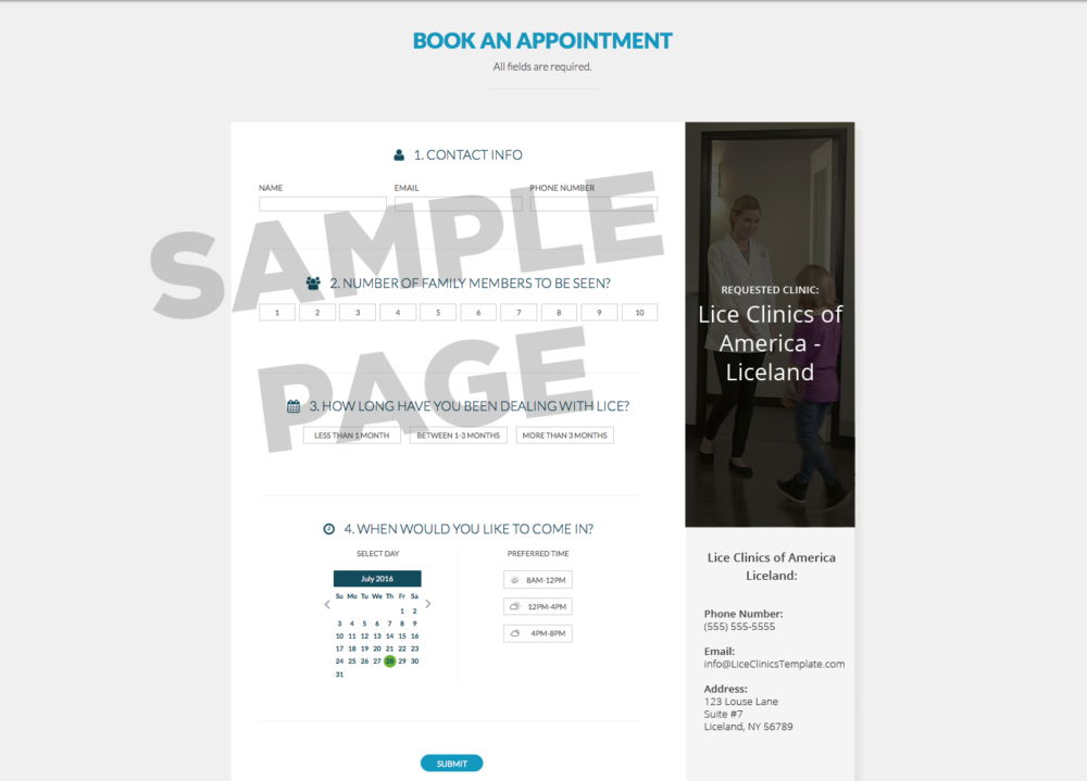 book an appointment sample page