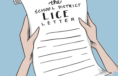 Young parent holding a school lice letter in Spring Grove Illinois